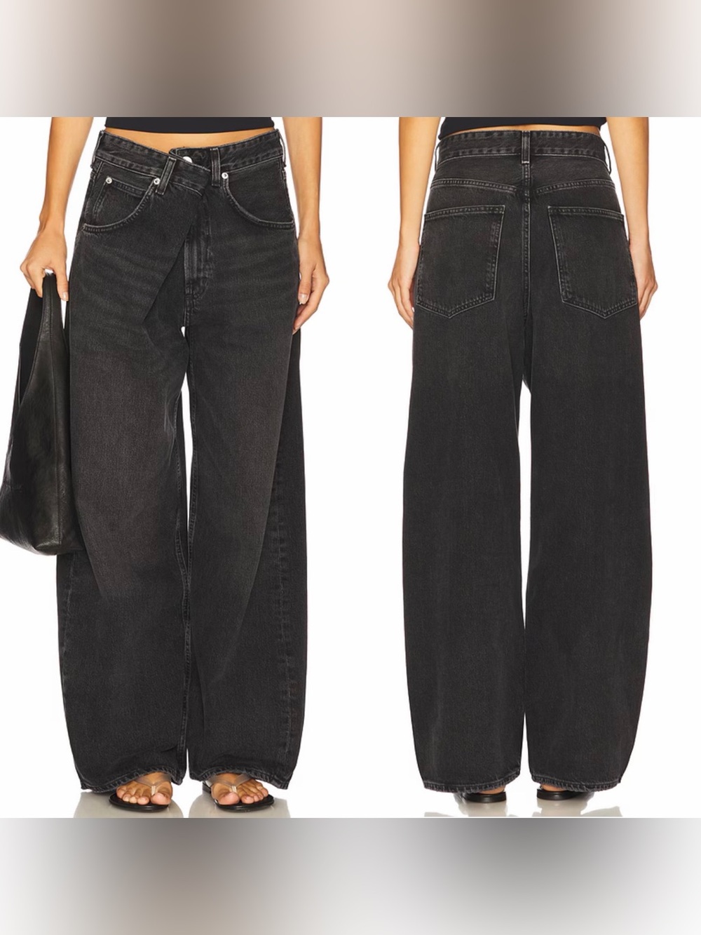 Agolde Vana Fold Wide Leg Denim Jeans Black Arcane Size 25
